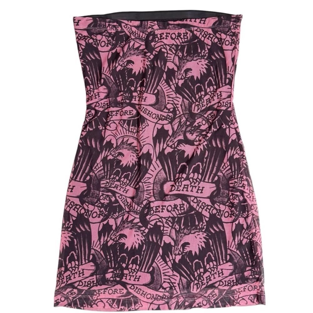 Ed Hardy Size M Death Before Dishonor Eagle Mesh Strapless Mini Dress DBD